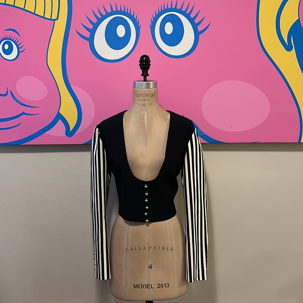 Moschino Couture Black White Stripped Cropped Repetta Juvant Jacket